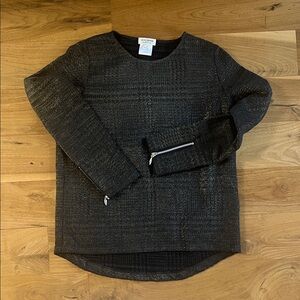 Roseanna |Textured Long Sleeve Top with Zipper Accents | black and gold | Sz 38